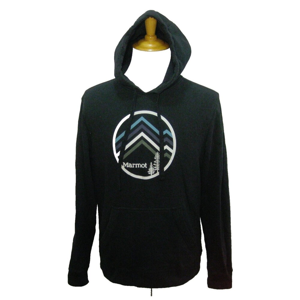 MARMOT Men's (Size Medium) Black Graphic Hoodie Hooded Sweatshirt Cotton Blend